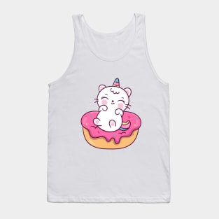 Cute Unicorn cat cartoon Kawaii animal on donut Tank Top